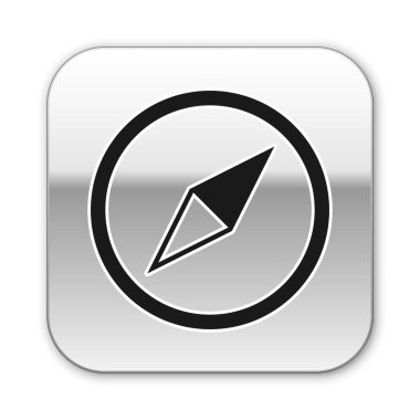 Siyah Rüzgar beyaz arka plan üzerinde izole gül simgesi. Seyahat için pusula simgesi. Navigasyon tasarımı. Gümüş kare düğme. Vektör İllüstrasyonu