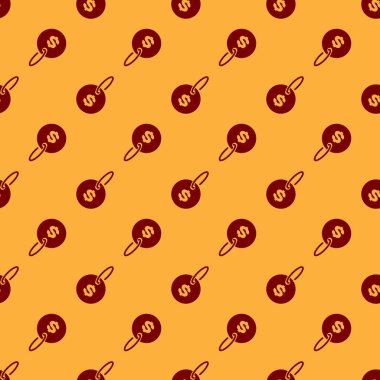 Kırmızı Fiyat etiketi dolar simgesi kahverengi arka plan üzerinde izole dikişsiz desen ile. Fiyat için rozet. Dolar sembolü ile satış. Promosyon etiket indirimi. Vektör İllüstrasyonu