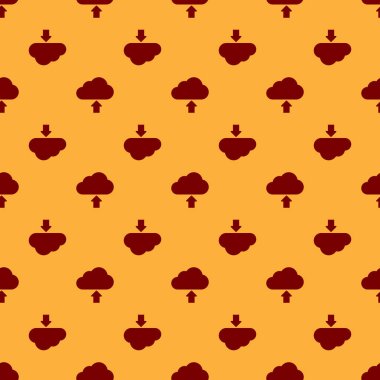 Red Cloud indirme simgesi kahverengi arka plan üzerinde sorunsuz desen izole. Düz tasarım. Vektör İllüstrasyonu