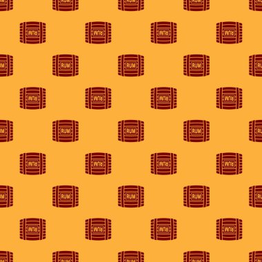 Kahverengi arka plan üzerinde rom simgesi izole dikişsiz desen ile Kırmızı Ahşap varil. Düz tasarım. Vektör İllüstrasyonu