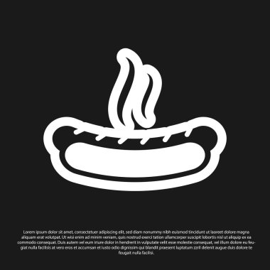 Siyah arka plan üzerinde izole hardal simgesi ile Siyah Hotdog sandviç. Sosis simgesi. Fast food işareti. Vektör İllüstrasyonu