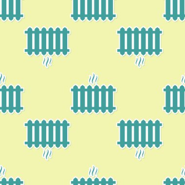 Yeşil Isıtma radyatör simgesi sarı arka plan üzerinde izole dikişsiz desen. Düz tasarım. Vektör İllüstrasyonu