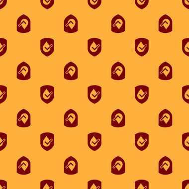 Kırmızı Su geçirmez simgesi kahverengi arka plan üzerinde sorunsuz desen izole. Suya veya sıvıya karşı koruma konsepti. Düz tasarım. Vektör İllüstrasyonu