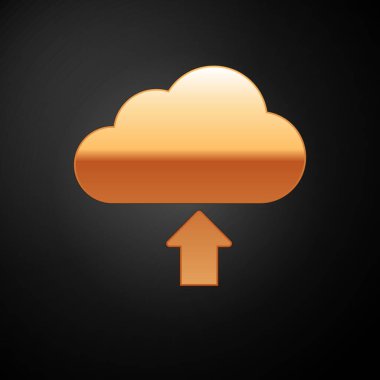 Gold Cloud indirme simgesi siyah arka planda yalıtılmış. Vektör İllüstrasyonu