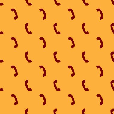 Kırmızı Telefon ahize simgesi kahverengi arka plan üzerinde sorunsuz desen izole. Telefon tabelası. Vektör İllüstrasyonu