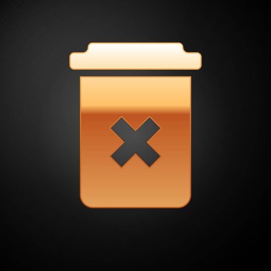 Gold Trash siyah arka planda yalıtılmış simge olabilir. Simgeyi sil. Çöp kutusu tabelası. Sepet simgesini geri dönüştürün. Office çöp simgesi. Vektör İllüstrasyonu