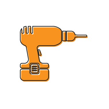 Turuncu Matkap makine simgesi beyaz arka plan üzerinde izole. Vektör İllüstrasyonu