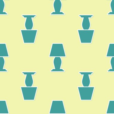 Yeşil Masa lambası simgesi sarı arka plan üzerinde sorunsuz desen izole. Düz tasarım. Vektör İllüstrasyonu