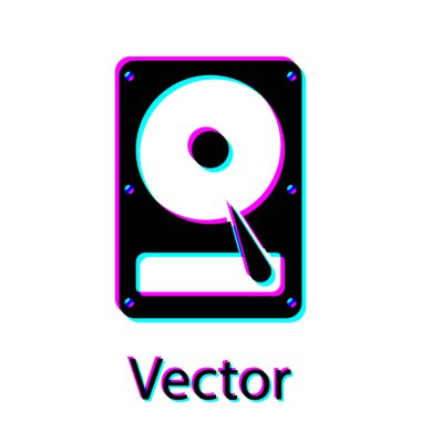 Siyah Sabit disk sürücüsü (Hdd) simgesi beyaz arka planda yalıtılmış. Vektör İllüstrasyonu