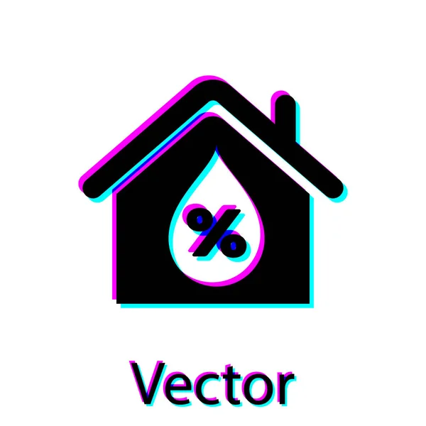 Schwarzes Haus Feuchtigkeitssymbol isoliert auf weißem Hintergrund. Wetter und Meteorologie, Thermometer-Symbol. Vektorillustration — Stockvektor