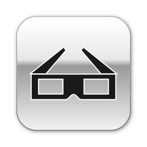 Schwarze 3D-Kinobrille, isoliert auf weißem Hintergrund. Silberner quadratischer Knopf. Vektorillustration — Stockvektor