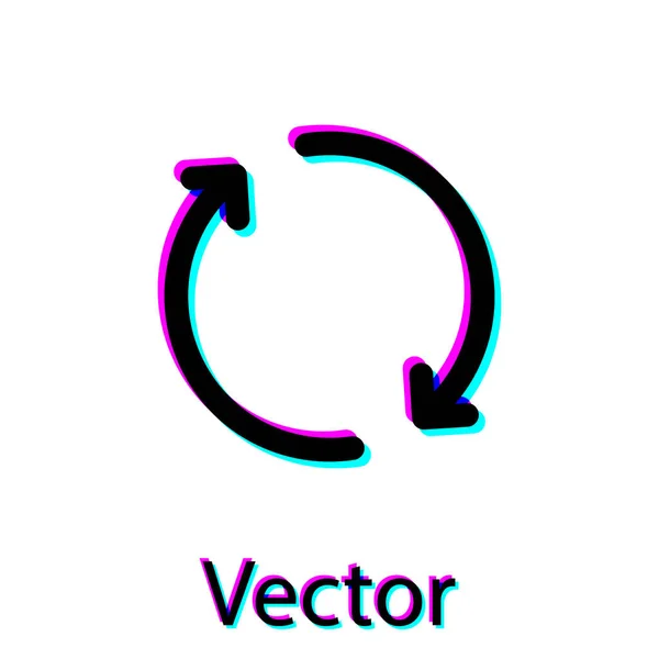 Ícone preto Atualizar isolado no fundo branco. Recarregar símbolo. Setas de rotação em um sinal de círculo. Ilustração vetorial — Vetor de Stock