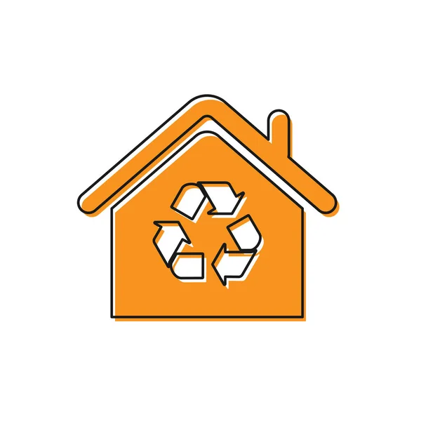 Oranje eco huis met recycling symbool icoon geïsoleerd op witte achtergrond. Ecologie huis met recycle pijlen. Vector illustratie — Stockvector