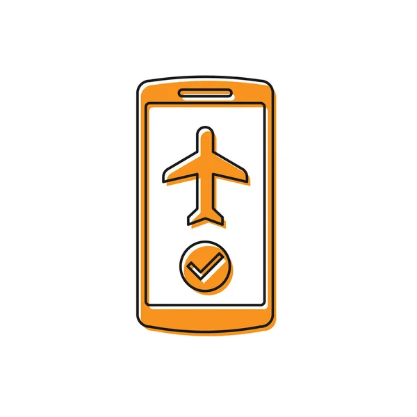 Orangefarbener Flugmodus im Handy-Symbol isoliert auf weißem Hintergrund. Flugzeug oder Flugzeug Flug Offline-Modus Passagierregulierung Fluggesellschaft. Vektorillustration — Stockvektor