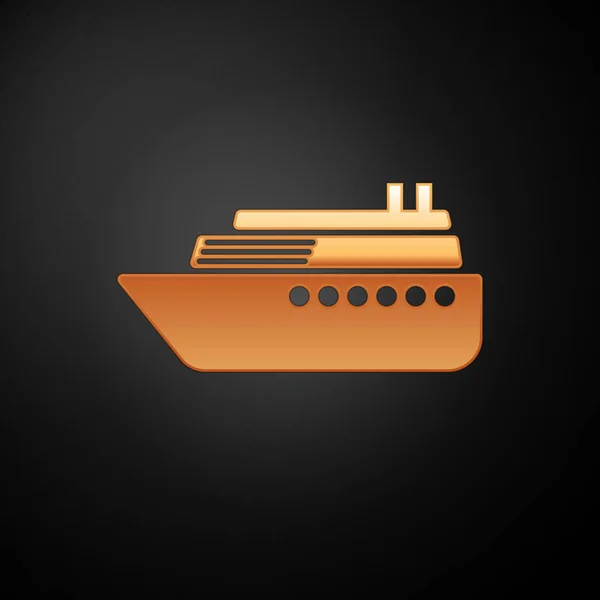 Altın Gemi simgesi siyah arka plan üzerinde izole. Vektör İllüstrasyonu — Stok Vektör