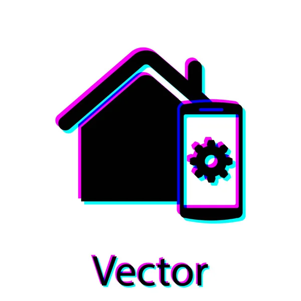 Black Smart home - icona del sistema di controllo remoto isolato su sfondo bianco. Illustrazione vettoriale — Vettoriale Stock