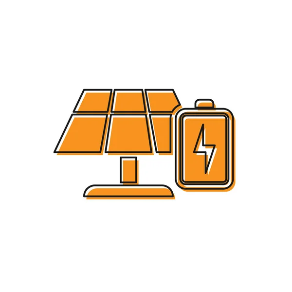 Painel de energia Solar laranja e ícone da bateria isolado no fundo branco. Ilustração vetorial — Vetor de Stock