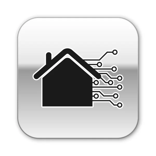 Schwarzes Smart Home Symbol isoliert auf weißem Hintergrund. Fernbedienung. Silberner quadratischer Knopf. Vektorillustration — Stockvektor