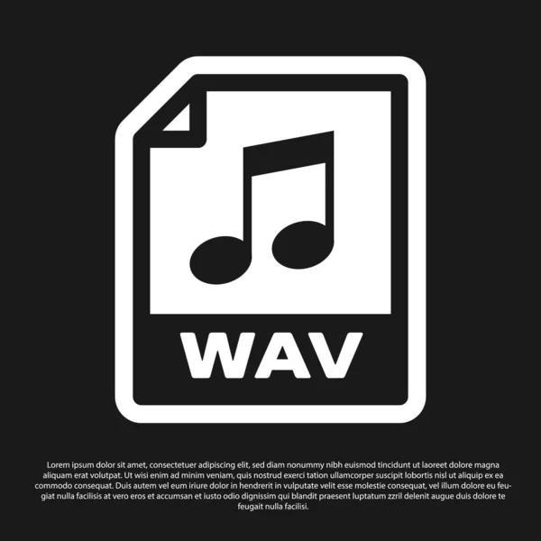 黒の Wav ファイル ドキュメント アイコン。黒の背景に隔離されたwavボタンアイコンをダウンロードします。デジタルオーディオリフファイル用の波形オーディオファイル形式。ベクトルイラストレーション — ストックベクタ