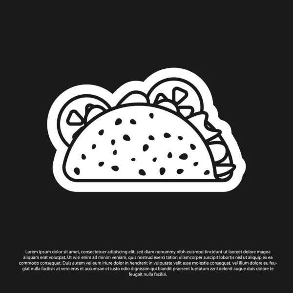 Black Taco z ikoną tortilli na czarnym tle. Tradycyjna Meksykańska Fast food. Ilustracja wektorowa — Wektor stockowy