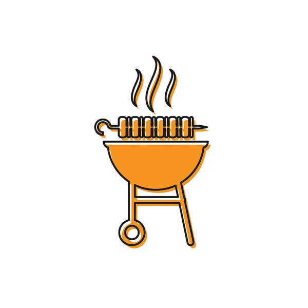 Barbecue orange grillé shish kebab sur brochette icône bâton isolé sur fond blanc. Kebab de viande barbecue sur bâton de brochette. Pique-nique avec viande grillée. Illustration vectorielle — Image vectorielle