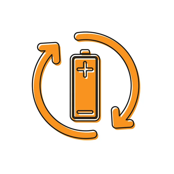 Orange Batterie mit Recycling-Symbol Linie Symbol isoliert auf weißem Hintergrund. Batterie mit Recycling-Symbol - Konzept für erneuerbare Energien. Vektorillustration — Stockvektor