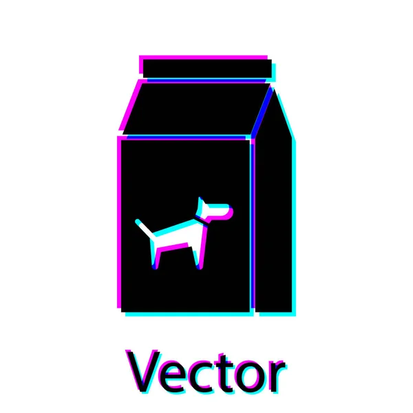 黑色袋的食物狗图标隔离在白色背景。动物的食物。宠物食品包。矢量插图 — 图库矢量图片