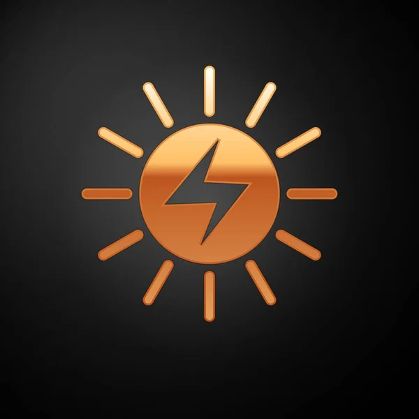 Guld Solenergi panel ikon isolerad på svart bakgrund. Vektor Illustration — Stock vektor