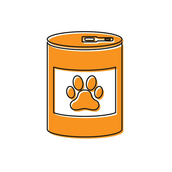 Апельсиновая консервная икона на белом фоне. Корм для животных. Корм для домашних животных. Отпечаток лапы собаки или кошки. Векторная миграция — стоковый вектор