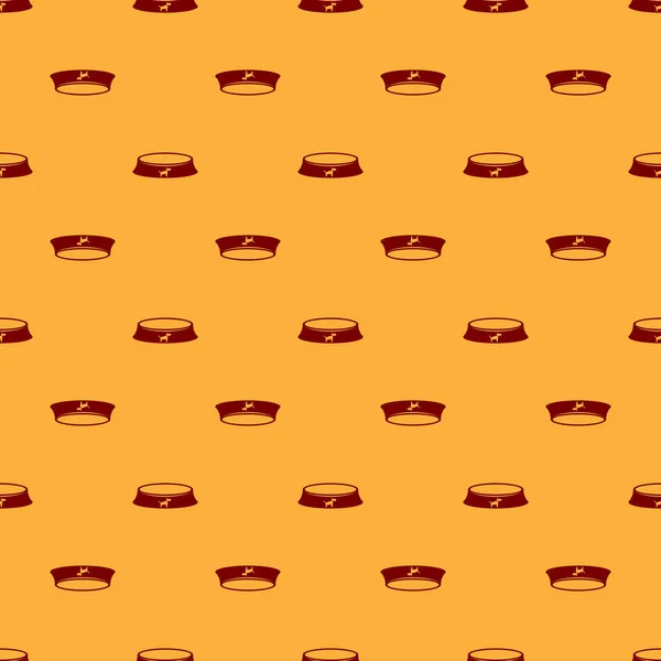 Rode pet food Bowl voor kat of hond pictogram geïsoleerd naadloze patroon op bruine achtergrond. Vector illustratie — Stockvector