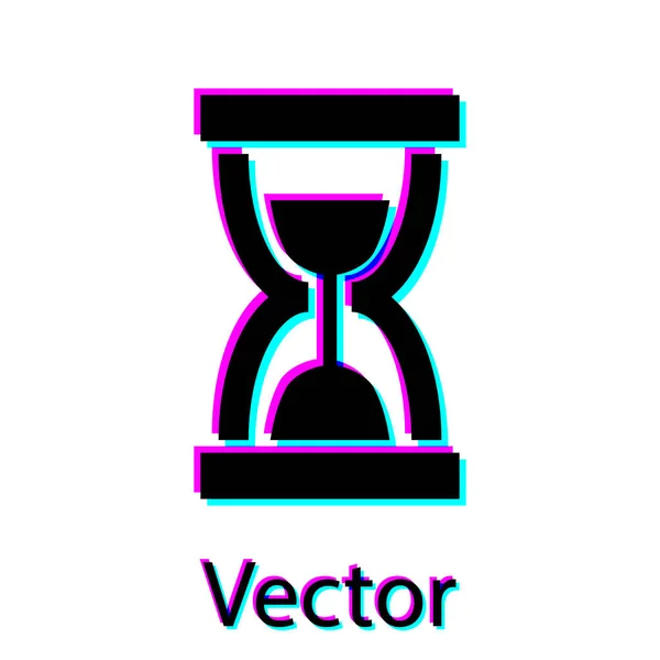 Reloj de arena negro viejo con el icono de arena que fluye aislado sobre fondo blanco. Señal de reloj de arena. Concepto de negocio y gestión del tiempo. Ilustración vectorial — Vector de stock