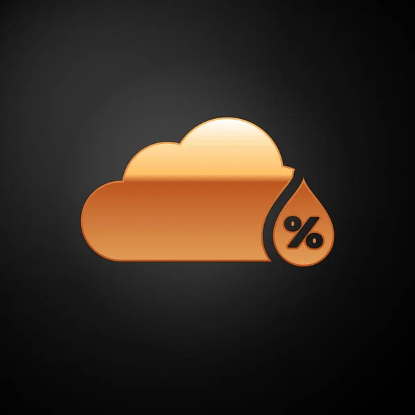 Ícone de umidade dourada isolado no fundo preto. Tempo e meteorologia, nuvem, símbolo do termómetro. Ilustração vetorial — Vetor de Stock