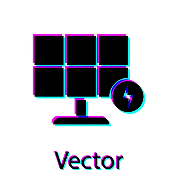 Icono del panel de energía solar negro aislado sobre fondo blanco. Ilustración vectorial — Vector de stock