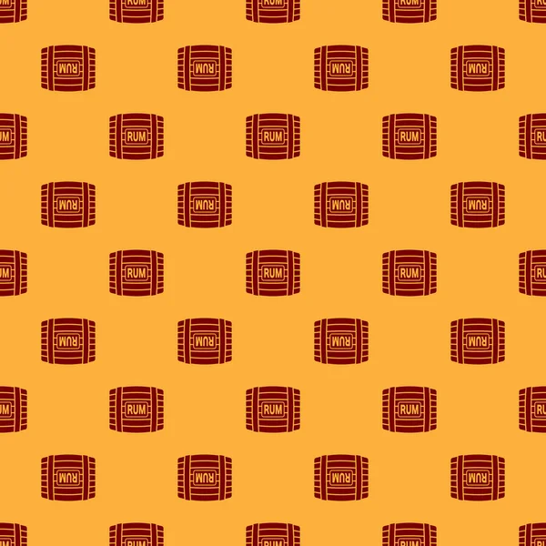 Kahverengi arka plan üzerinde rom simgesi izole dikişsiz desen ile Kırmızı Ahşap varil. Düz tasarım. Vektör İllüstrasyonu