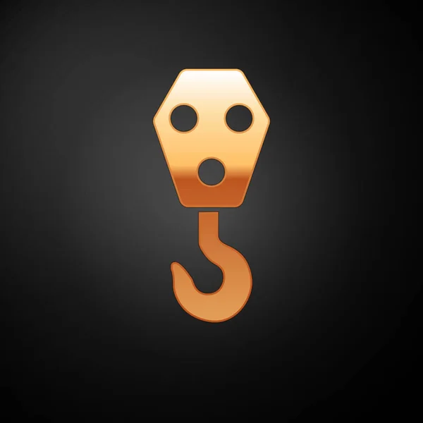 Arany ipari Hook ikon izolált fekete háttér. Daru kampó ikonra. Vektoros illusztráció — Stock Vector