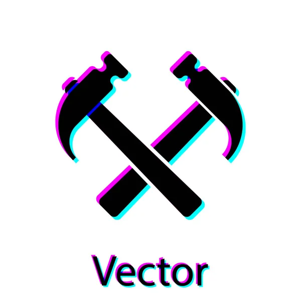 Black Two crossed hammers icon isolated on white fone. Инструмент для ремонта. Векторная миграция — стоковый вектор