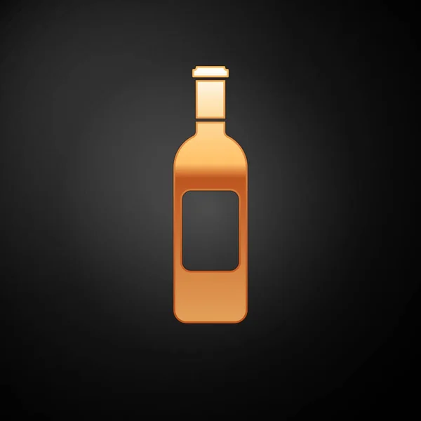 黒の背景に隔離されたワインアイコンのゴールドボトル。ベクターイラスト — ストックベクタ
