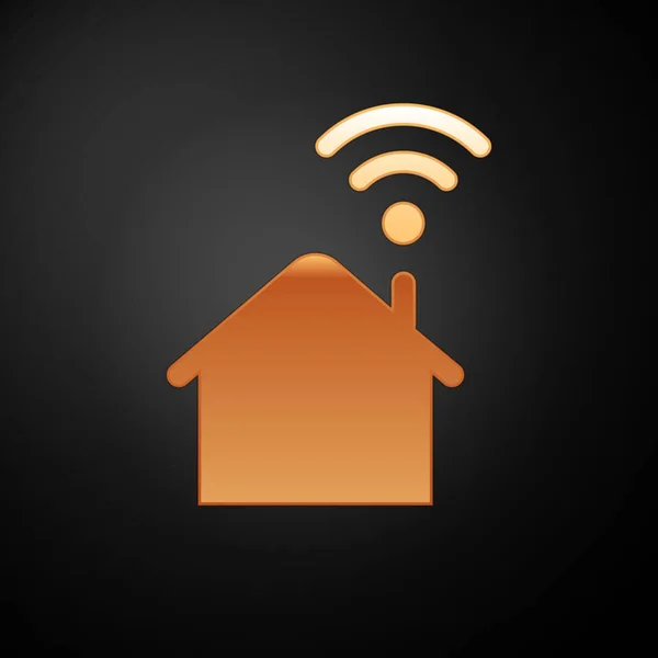 Siyah arka plan üzerinde izole wi-fi simgesi ile Gold Smart ev. Uzaktan kumanda. Vektör İllüstrasyonu — Stok Vektör