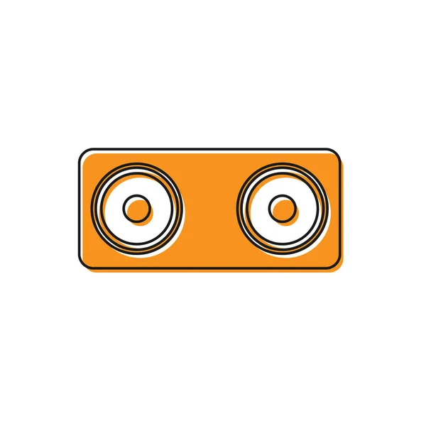 Icône de haut-parleur stéréo orange isolé sur fond blanc. Haut-parleurs audio. Icône musicale. Colonne musicale haut-parleur équipement basse. Illustration vectorielle — Image vectorielle