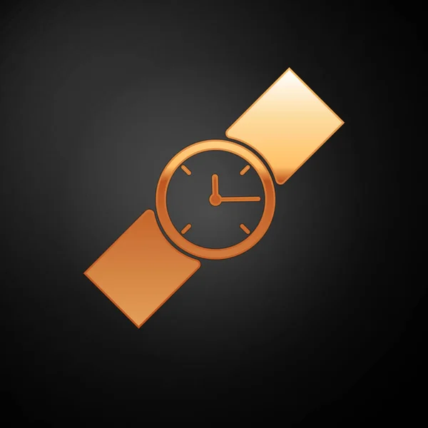 Reloj de pulsera de oro icono aislado sobre fondo negro. Icono del reloj de pulsera. Ilustración vectorial — Vector de stock