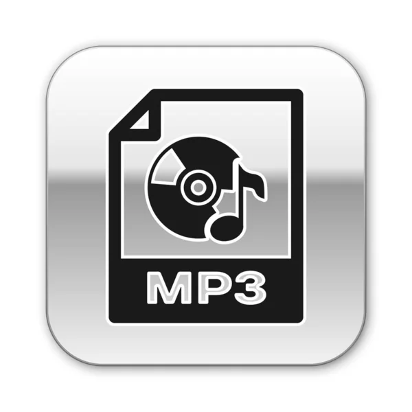 黑色 MP3 文件文档图标。下载位于白色背景上的 MP3 按钮图标。MP3 音乐格式符号。MP3 文件符号。银色方形按钮。矢量插图 — 图库矢量图片