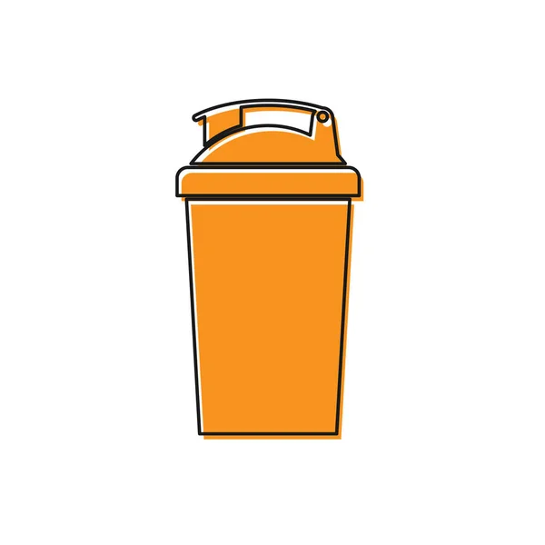 Icono del agitador Orange Fitness aislado sobre fondo blanco. Botella agitadora deportiva con tapa para cócteles de agua y proteínas. Ilustración vectorial — Vector de stock