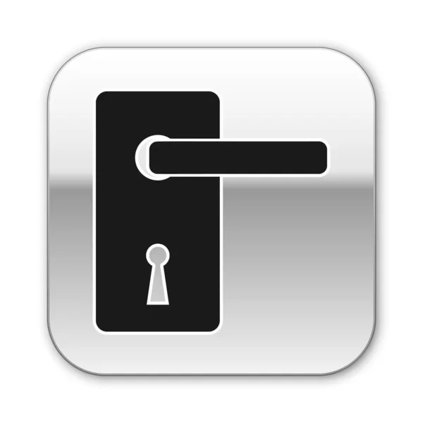 Icona maniglia porta nera isolata su sfondo bianco. Cartello della serratura. Pulsante quadrato argento. Illustrazione vettoriale — Vettoriale Stock