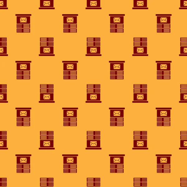 Red Mail sunucu simgesi kahverengi arka plan üzerinde sorunsuz desen izole. Düz tasarım. Vektör İllüstrasyonu