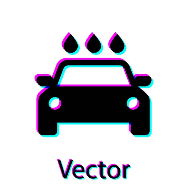 Ícone de lavagem Black Car isolado no fundo branco. Serviço de lavagem de carros e ícone de nuvem de água. Ilustração vetorial — Vetor de Stock