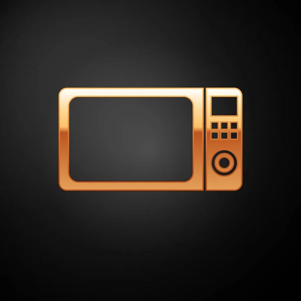 Gold Microwave oven icon isolated on black background. Home appliances icon.Vector Illustration — Stock Vector
