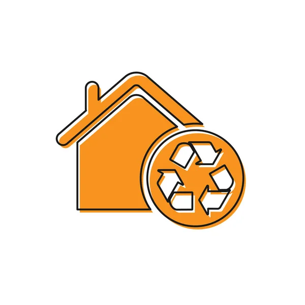 Oranje eco huis met recycling symbool icoon geïsoleerd op witte achtergrond. Ecologie huis met recycle pijlen. Vector illustratie — Stockvector