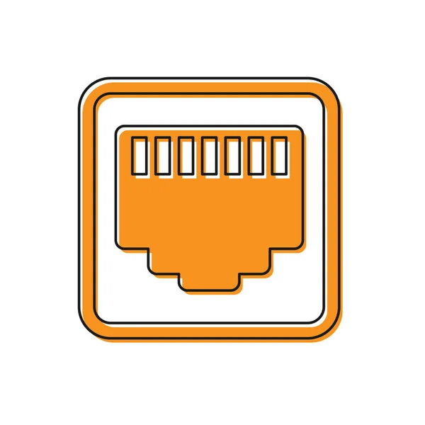 Pomarańczowy port sieciowy-ikona gniazda kablowego na białym tle. LAN, znak portu Ethernet. Ikona łącznika obszaru lokalnego. Ilustracja wektorowa — Wektor stockowy