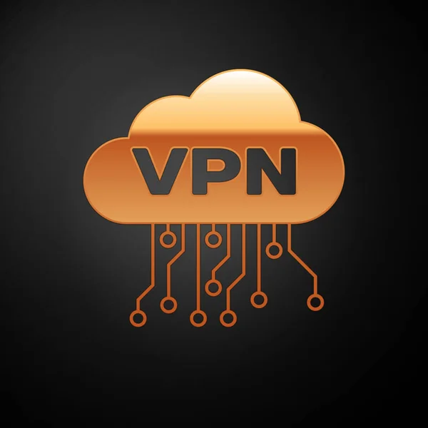 Значок VPN интерфейса Gold Cloud изолирован на черном фоне. Интеграция программного обеспечения Векторная миграция — стоковый вектор