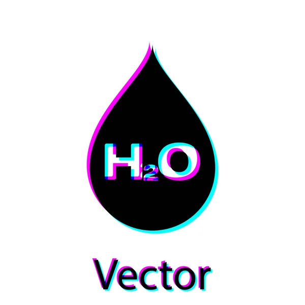 Gota de agua negra con icono H2O aislado sobre fondo blanco. Fórmula de agua. Ilustración vectorial — Vector de stock